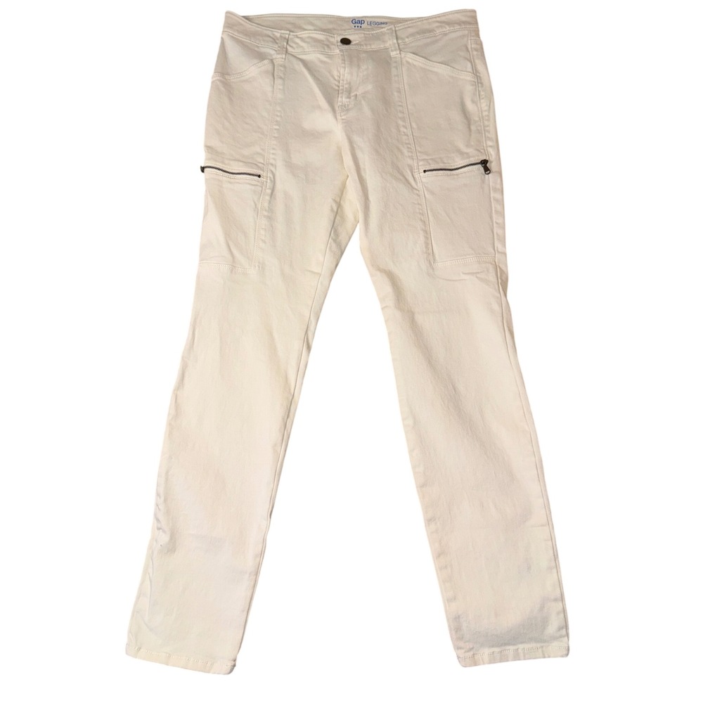 Gap Legging Women Cream White Cargo Zip Pocket Stretch Skinny Pants Size 6